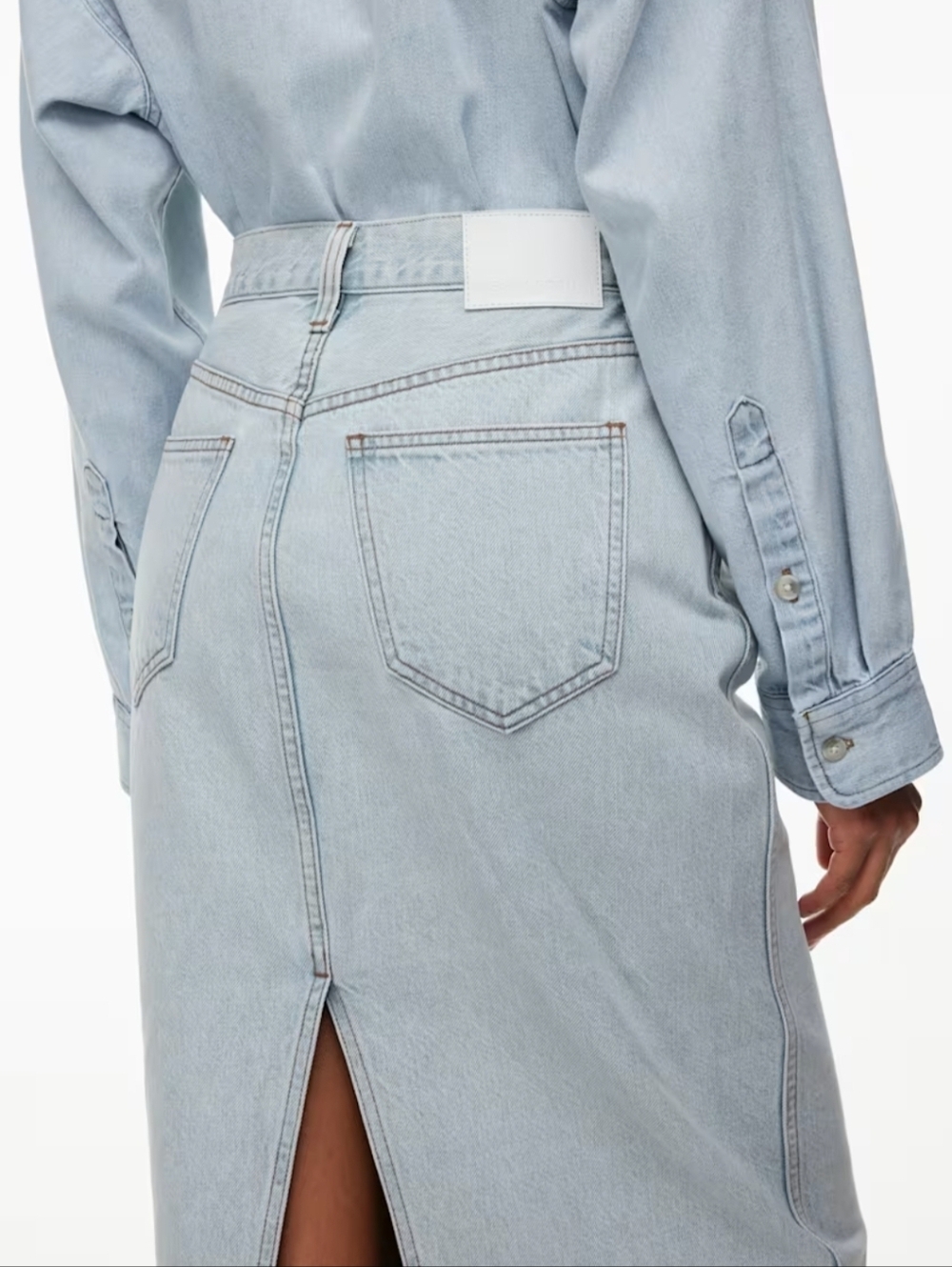 Denim Forum The '90s Pencil Maxi Denim Skirt High Rise BLeach Bleu Size 28 - Picture 3 of 15